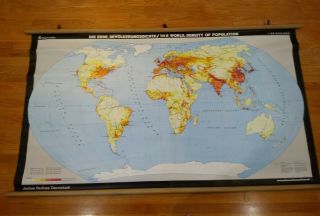 Vintage Philips Wall Atlas World Population Density School Wall Map Denoyer