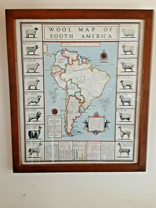 Vintage Wool Map - - South America - - - 1940