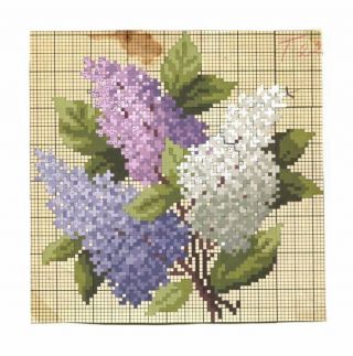 Antique Berlin Woolwork Hand Painted Chart Pattern Lilacs
