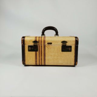 Vintage Hartmann Yellow Striped Tweed Train Case Suitcase Antique Luggage 1940 