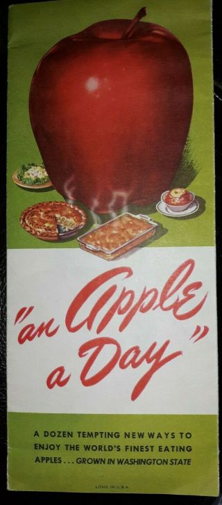 Vintage " An Apple A Day " 12 Recipe Pamphlet With Map/info Washington State 1946