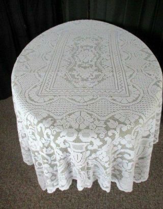 Vintage Italian Embroidered Net Tablecloth - White - 56 " X 78 "