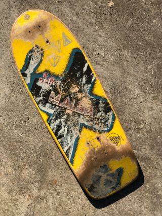 Vintage Santa Cruz Micke Alba Tombstone Skateboard Deck - Yellow - Malba - 1985