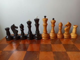 15 1970s Vintage Ussr Wooden Chess Set With Board 40x40 Cm Full Set