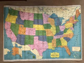 Vintage 1960 Cram’s Quick Reference Map Of The United States,  49” X 33 ",  Nos