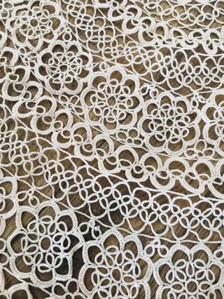 Vintage Crochet Lace Circular Tatted Table Cloth Beige Tablecloth Ecru Brown Pea