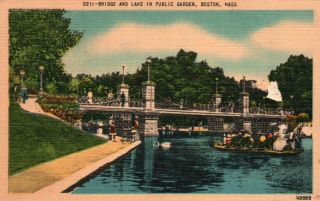 Boston,  Massachusetts,  Ma,  Bridge & Lake In Public Garden,  Vintage Postcard A747
