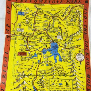 Vintage Hysterical Map Of Yellowstone Park And Jackson Hole By Jolly Lindgren