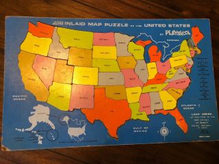 Vintage Playskool Wood Inlaid Map Puzzle Of The United States Missing