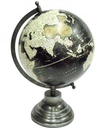 Globe World Map Antique Globe Table Decor Home Office Black,  13 Inches