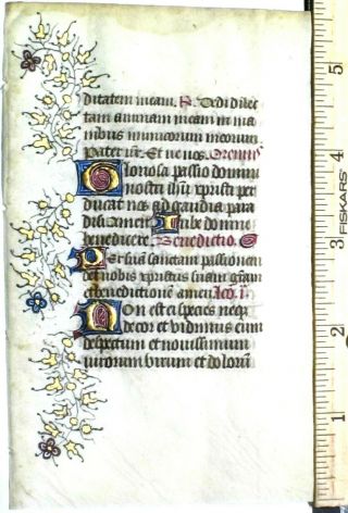 Medieval Book Of Hours Leaf,  Vellum,  Gold - Heightened Initials And Border,  C.  1420