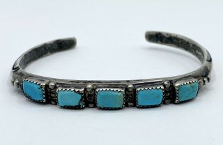 Vintage Navajo Heavy Sterling Silver Blue Turquoise Cuff Bracelet