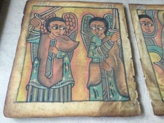 201223 - 2 Antique Ethiopian handpainted & - written coptic icon leaves Ethiopia 2
