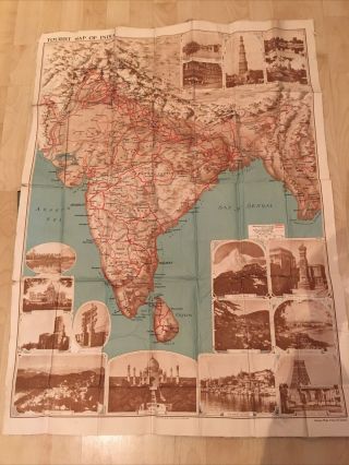 Vintage Indian State Railways - Linen Tourist Map Of India,  George Philip & Son