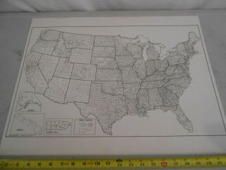 Rare Vintage 1969 United States County Map Virgin Isalands / Puerto Rico Usa Us