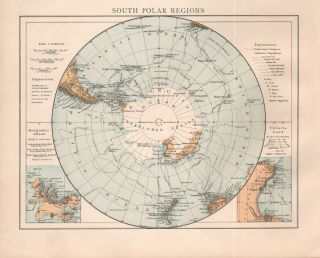 1900 " Times " Large Antique Map - South Polar Regions