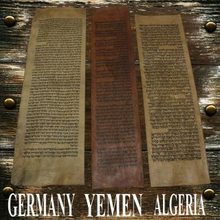 Set Of 3 Vellum Torah Bible Manuscript Fragments Judaica 200 - 250 Yrs Old