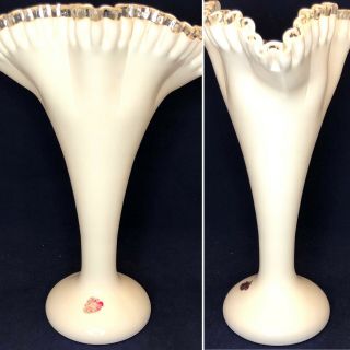 Rare Vintage Fenton Crystal Crest Large Fan Vase With Factory Sticker 13 " Tall