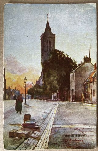 1921 - Fife - North Street St Andrews Vintage Postcard Art St Andrews Postmark