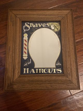 Hensley Vintage Mirror Shaves And Haircuts Barber Advertisement Framed Two Bits