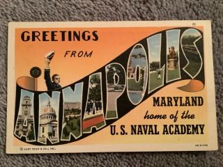 Vintage Postcard Of Greetings From Maryland Home Of U.  S.  Naval Academy