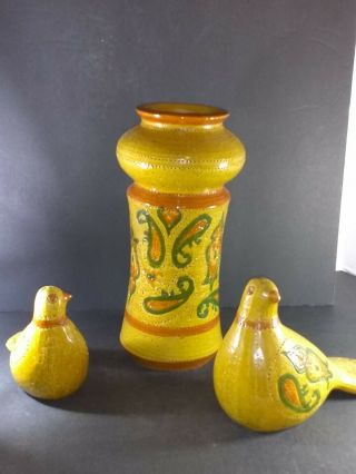 Vintage Rosenthal Netter Paisley Pottery Vase & Birds Italy Set Of 3