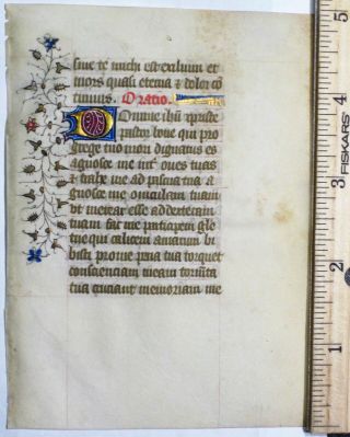 Illuminated Medieval Boh Leaf,  Vellum,  1 Gold,  Initials&border,  C.  1460