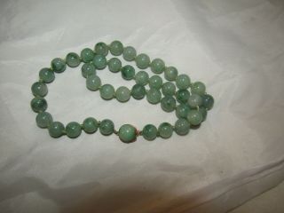 Vintage 14k Yellow Gold Clasp & Jade Jadeite Bead Necklace 19” Made In Hong Kong