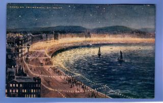 1915c Douglas Promenade By Night Iom Isle Of Man Vintage Postcard
