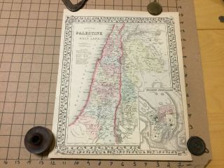Vintage Hand Colored Map: 1871 A Map Of Palestine - Holy Land - Mitchell Map -