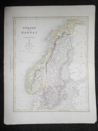Antiquarian Map Of Sweden & Norway - C1855 - Scandinavia,  North Europe