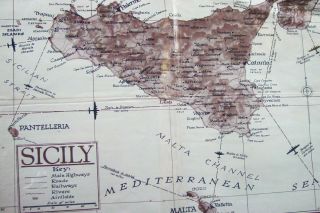 vintage SICILY Italy WW2 MAP wwii army publication air map 24x17 