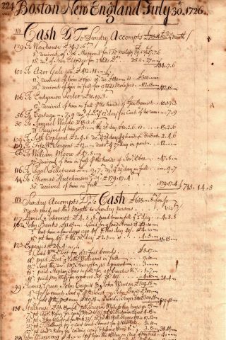 1726,  Boston,  Cornelius Waldo,  Grog House,  ledger page,  of slave boy 4