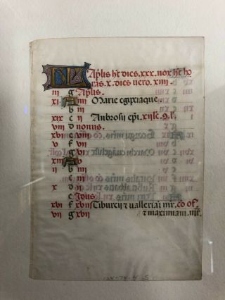 Medieval Manuscript Leaf Illuminated Vellum 15th Century Feasts Calendar 8432 - 1