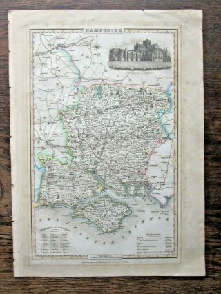 1839 Pigot Hampshire Antique Map Winchester Cathedral Southampton L&s Ry