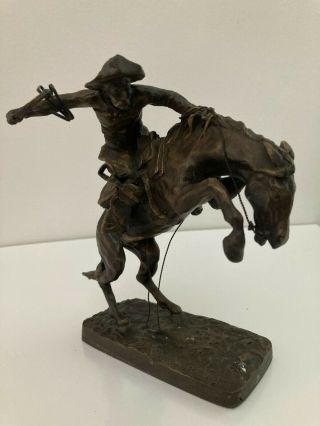 Vintage Frederic Remington Solid Bronze Statue Bronco Buster Cowboy Horse Art