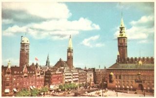 Vintage Postcard Town Square/palace Hotel Copenhagen,  Denmark Unposted