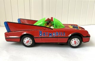 Vintage Batmobile Tin Toy Car Red Batman & Robin Battery Operated 1960 