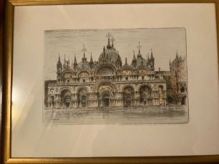 Vintage Paul Geissler Etching Of Venice Venedig Pencil Framed Signed