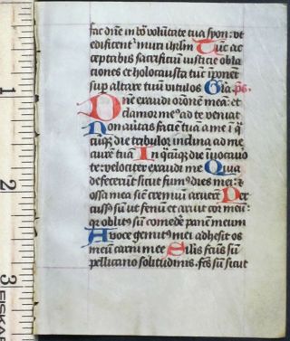 Smalll French Medieval Boh Lf.  Deco Blue&red Initials Ca.  1460