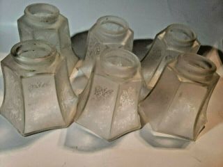 6 Vintage Antique Etched Frosted Glass Hexagon Shade Globe 2 " Fitter 4 - 1/2 " Tall