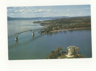 Vintage Postcard Aerial View Of Lake Champlain Toll Bridge Chimney Point Vt Ny