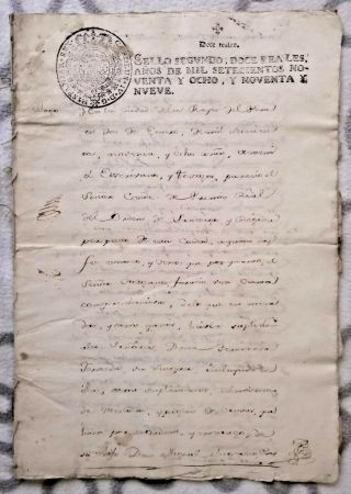 Spain Peru Spanish Colonial Notarial Contract Manuscript 1798,  Earl Count