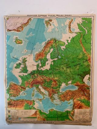 Rare Vintage Europe Pull Down Classroom Map Denoyer - Geppert