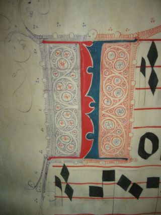 Antique Vellum Illuminated Medieval Manuscript Large Latin Book Leaf