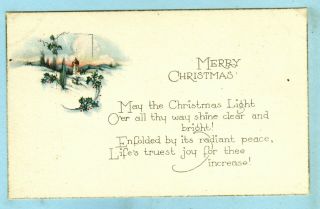 3rd Of 3 Vintage,  Quatrain Poem,  " Merry Christmas ",  Rural Church,  Bunches Of Holly