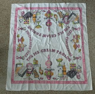 Vintage Modern Tablecloth The Ice Cream Parlor 44 " X48 1/2 " Pink Pastels