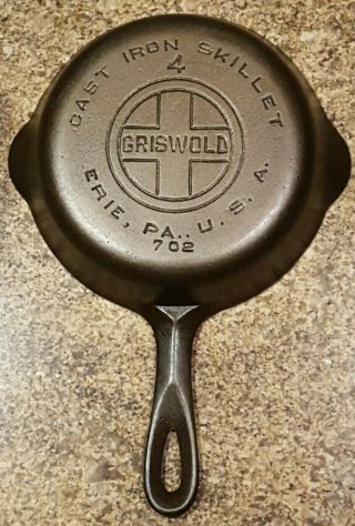 Vintage Restored Griswold 4 Large Block Logo Cast Iron Skillet P/n 702 (epu)