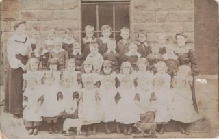 Vintage Class Photo Little Boys And Girls With Their Teachers C.  1910