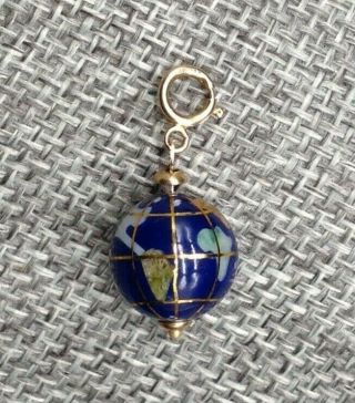 Vtg 14k Gold & Lapis Inlay World Globe Michael Anthony Pendant Charm Earth Stone